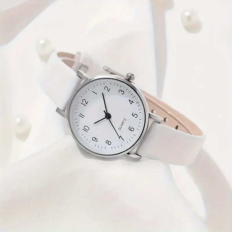 Leather White Quartz Watch / Fashion Leaf